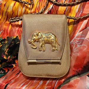 Vintage Crossbody Bag Nima Gold  With Metal Elephant on top Rinstone Eye 8×6×2